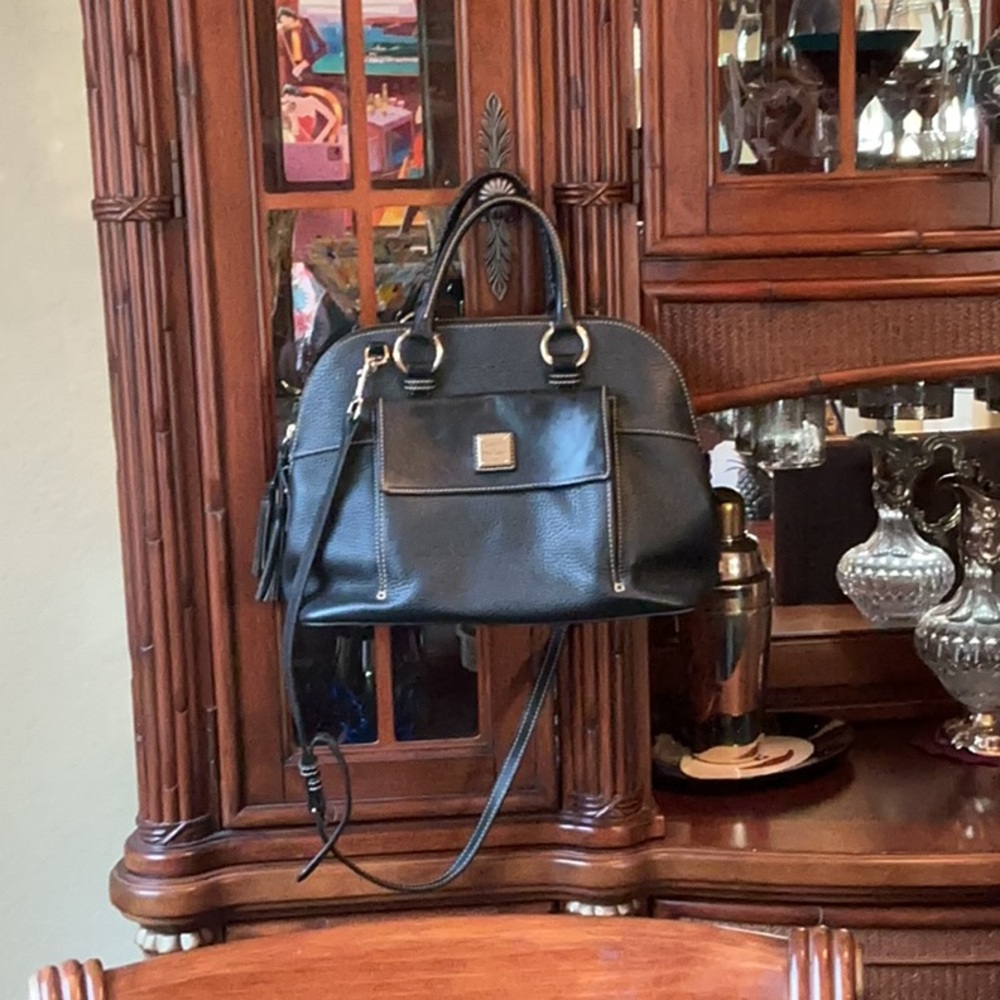 Dooney & Bourke Black Leather Satchel with Gold Hardware